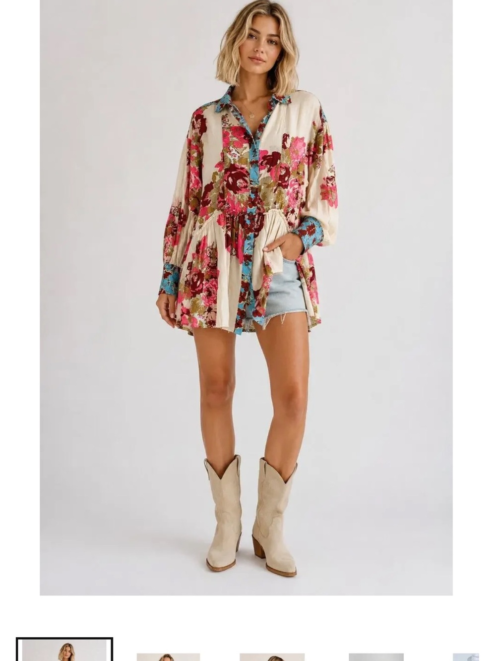 Free People Oversized Brunch A Bunch Long Sleeve Tunic Shirt Womens Size Small